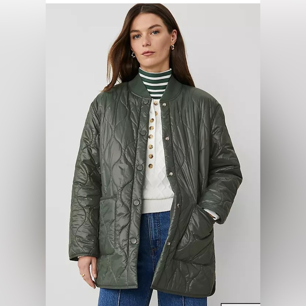 New Ann Taylor Weekend Collection Olive Green Quilted Puffer Jacket Medium